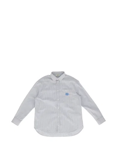 Etro Pegasus-embroidered Striped Shirt In Gray