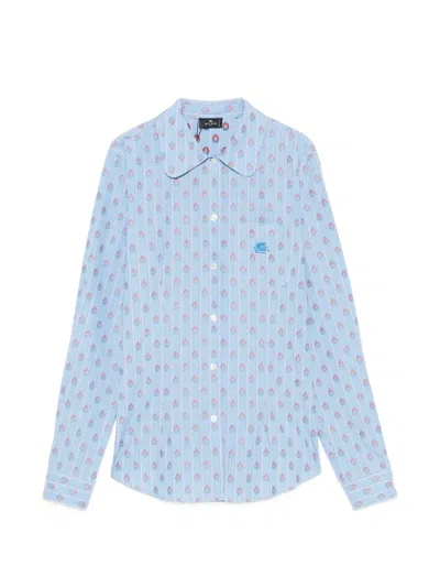 Etro Pegasus-embroidered Striped Shirt In Multi