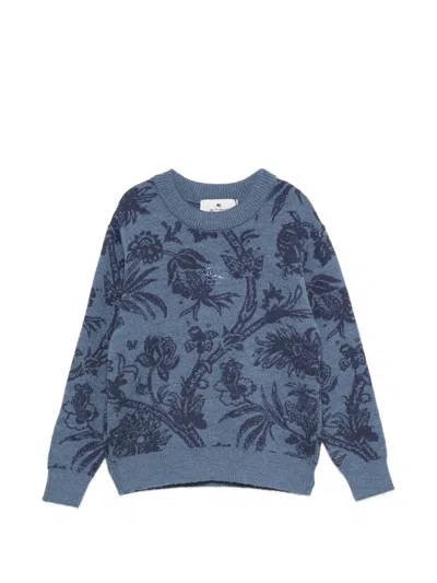 Etro Kids' Pegasus-motif Floral-intarsia Sweater In Brown