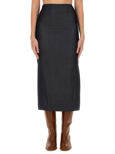 Etro Pencil Midi Skirt In Wool-blend Fabric In Black