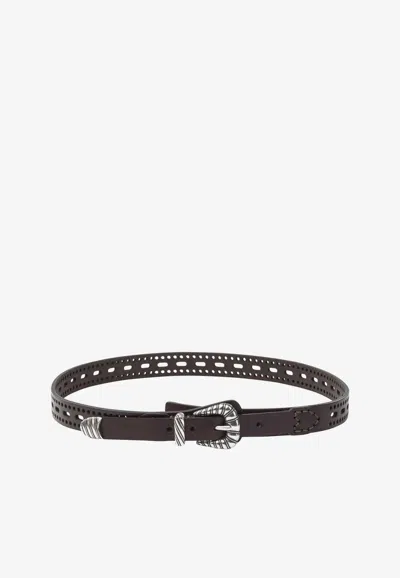 Etro Leather Belt With Perforated Details Belts Brown In Black