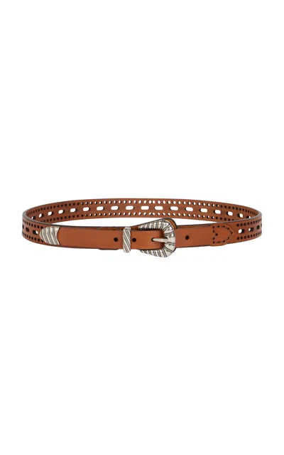 Etro Perforated Leather Belt In Orange