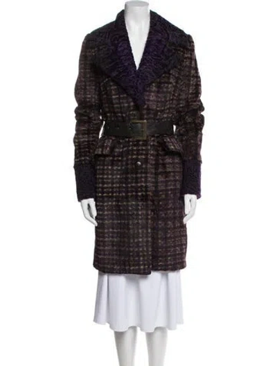 Pre-owned Etro Persian Lamb Plaid Print Fur Coat In Purple