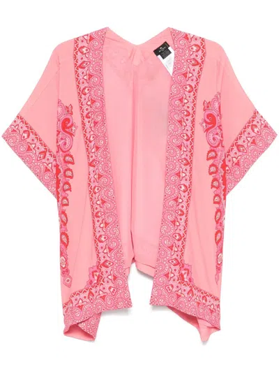 Etro Pink Amoeba Print Poncho In Multi