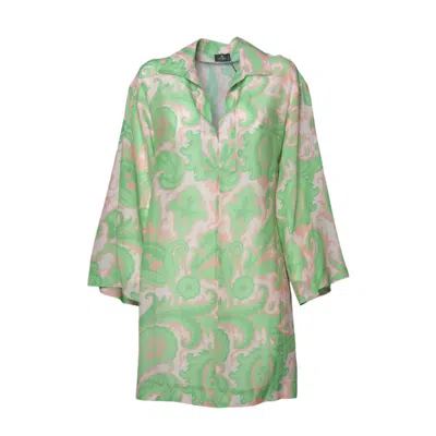 Etro Pink And Green Cotton-silk Shirt Dress