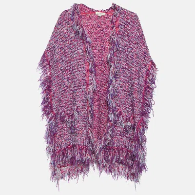 Pre-owned Etro Pink Boucle Fringed Open Front Cardigan One Size