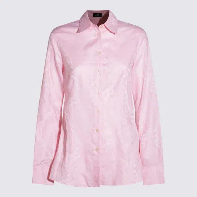 Etro Paisley Print Collared Neck Long Sleeve Top In Pink