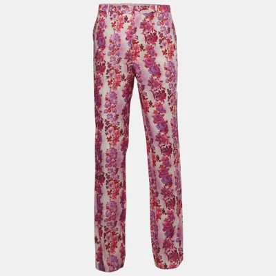 Pre-owned Etro Pink Floral Print Linen Straight Fit Trousers Xxl