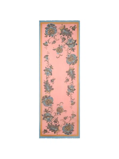 Etro Pink Floral Scarf With Fringes