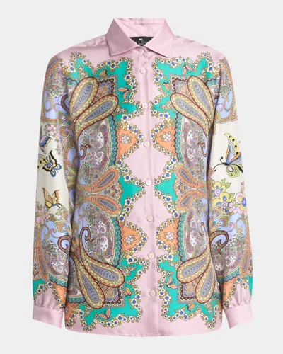 Etro Pink Lucky Charm Medallion Silk Twill Blouse In Pink 12