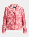 Etro Pink Medallion Lace Effect Brocade Crop Jacket In Red 5