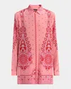 Etro Printed Button-up Silk Shirt In Pink 10