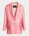 Etro , Silk Twill Jacket With Pegaso Buttons, Woman, Pink, Size 48 In Pink 10