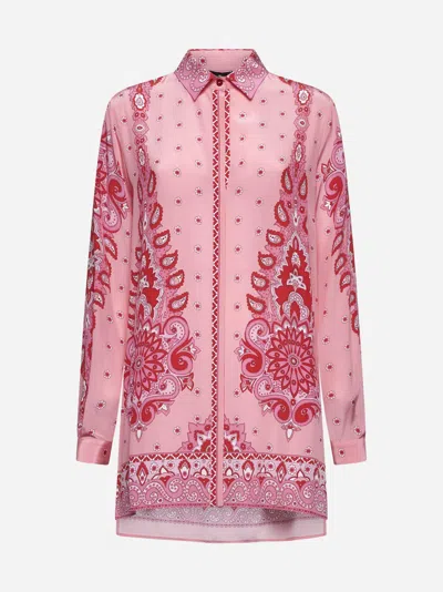 Etro Womens Pink Paisley-print Long-sleeve Silk Shirt