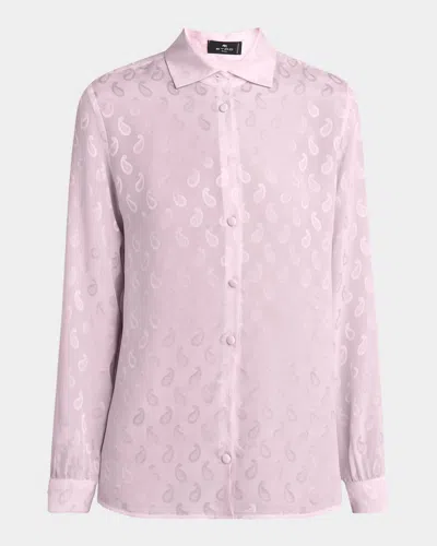 Etro Pink Paisley Silk Jacquard Button-down Blouse In Pale Pink