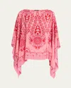 Etro Pink Paisley Silk Poncho In Tops Woman