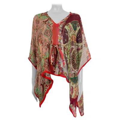 Pre-owned Etro Pink Red Burgundy Silk Chiffon Paisley Poncho Blouse Shirt Os