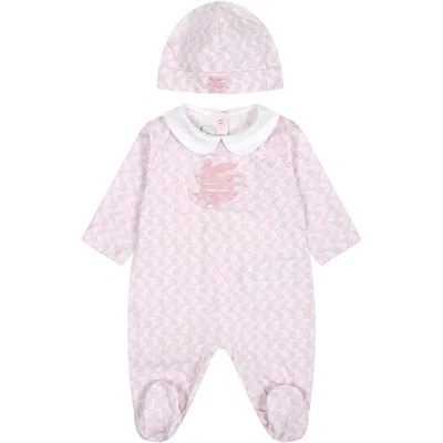 Etro Pink Set For Baby Girl With Logo