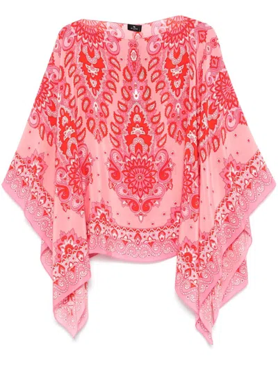 Etro Pink Paisley Silk Poncho In Red