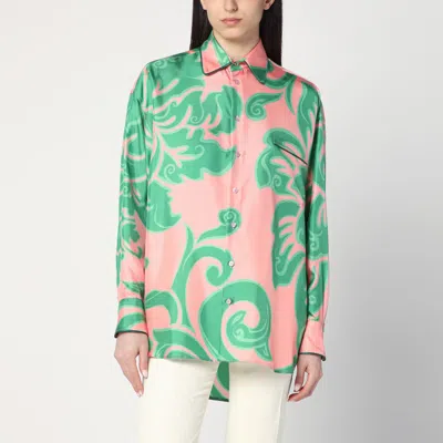 Etro Pink Silk Shirt With Green Print Women In Purple