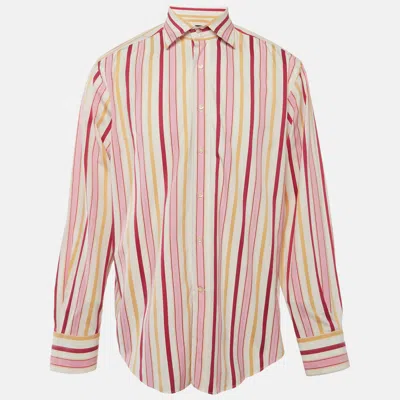 Pre-owned Etro Pink Striped Cotton Long Sleeve Shirt Xl