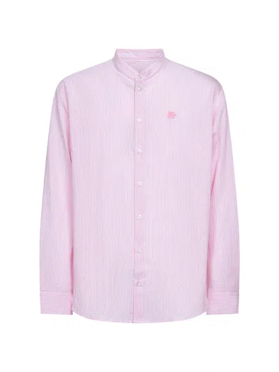 Etro Logo-embroidered Striped-pattern Shirt In Pink