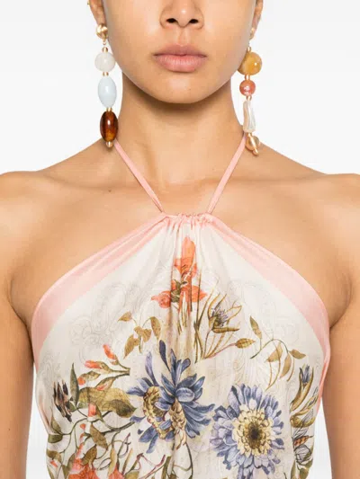 Etro Pink Top With Flowers, Neck-hitched In Multi