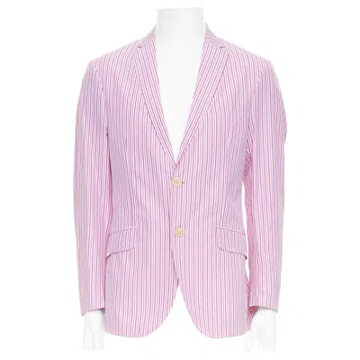 Pre-owned Etro Pink White Cotton Stripes Single Breasted Darted Blazer It52 Xl