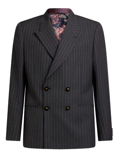 Etro Pinstripe Double-breasted Blazer In Black