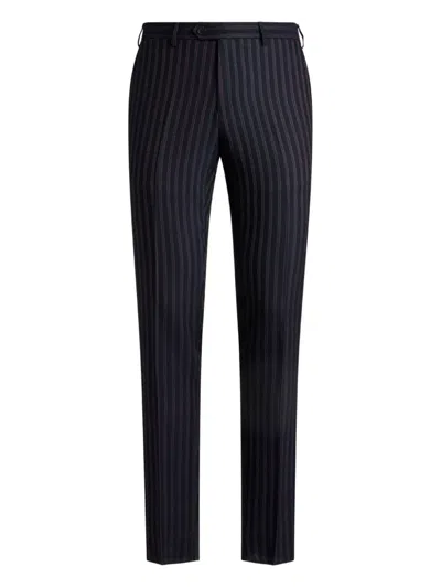 Etro Pinstripe Wool Trousers In Blue