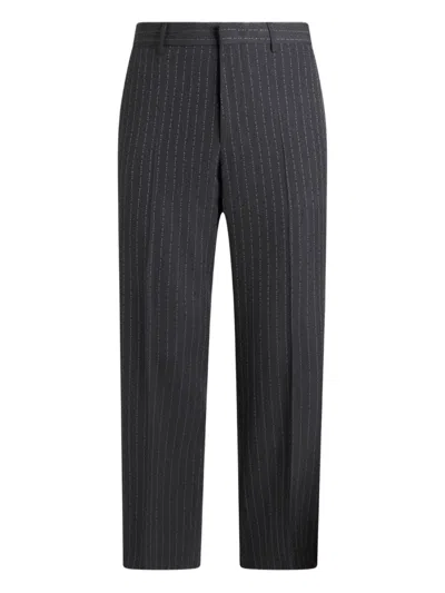 Etro Pinstriped Logo Trousers In Black