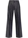 Etro Grey Wide Pants With Concealed Closure In Wool Blend Woman In Blue
