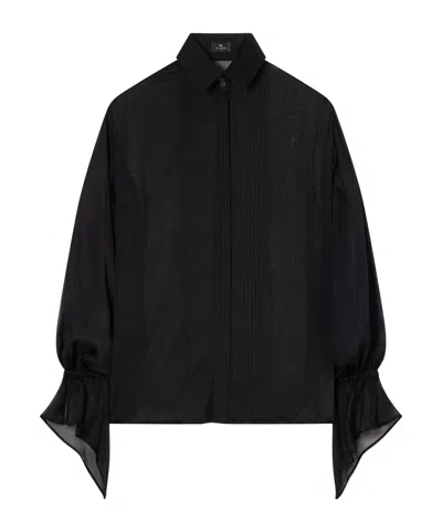 Etro Pintucked Silk-chiffon Shirt In Black