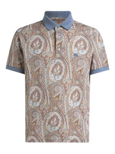 Etro Arnica Paisley Polo Shirt Contrast Collar Cuffs In Multi