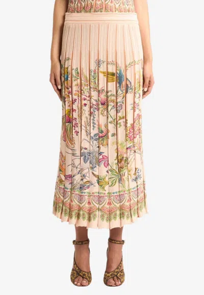 Etro Place Flora And Fauna Print Pleated Midi Skirt In Multi