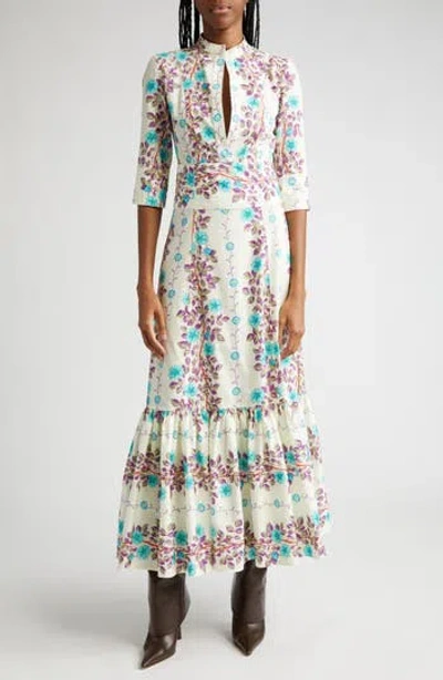 Etro Placed Floral Print Cotton Maxi Dress In Multi