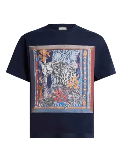 Etro Graphic Printed Crewneck T-shirt In Blue