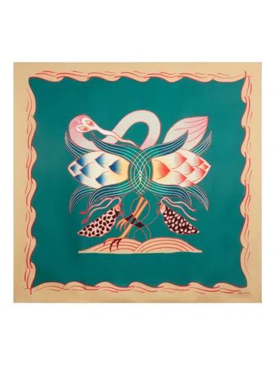 Etro Placed-motif Silk Scarf In Green