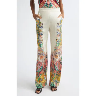 Etro Placed Paisley Print Satin Pants In Multi