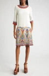 Etro Kaleidoscope Short-sleeve Silk Sheath Dress In Print On White Base