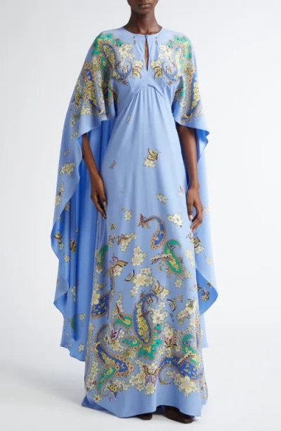 Etro Light Blue Printed Crêpe De Chine Maxi Dress In Hellblau