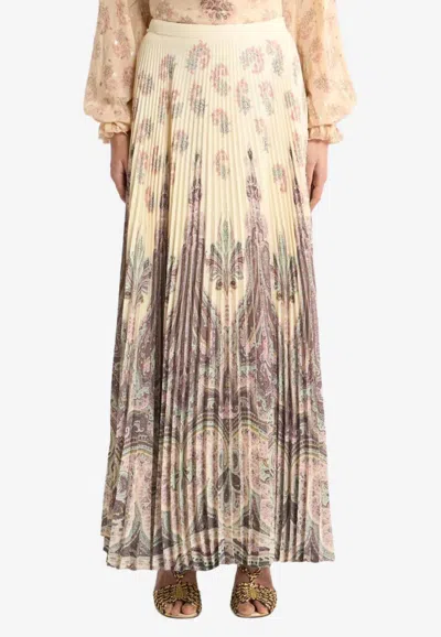 Etro Placed Print Crepe De Chine Plisse Maxi Skirt In Neutral