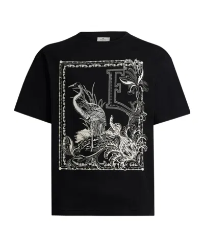 Etro Placed Printed Crewneck T-shirt In Black