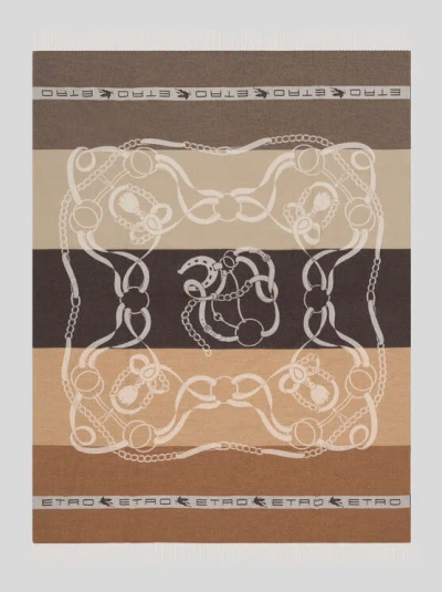 Etro , Plaid Aus Wolle Mit Wappen- Und Pferde-motiv, Multicolor