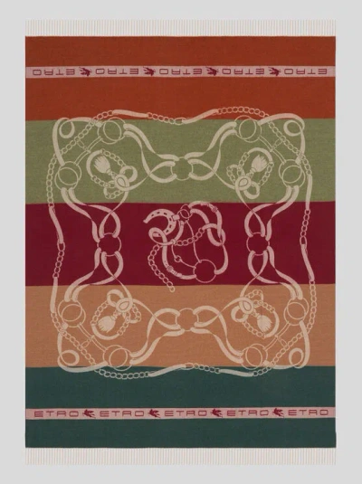 Etro , Plaid Aus Wolle Mit Wappen- Und Pferde-motiv, Multicolor