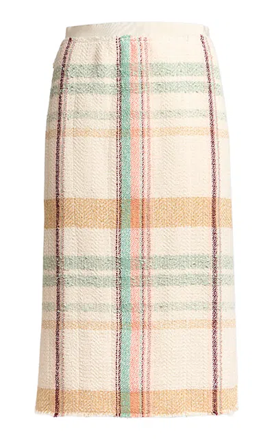 Etro Plaid Cotton-blend Midi Skirt In Neutral