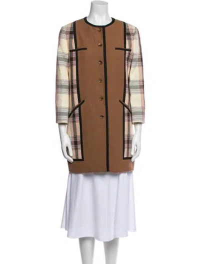 Pre-owned Etro Plaid Print Coat W/ Tags In Brown