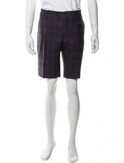 Pre-owned Etro Plaid Print Flat Front Shorts In Blue
