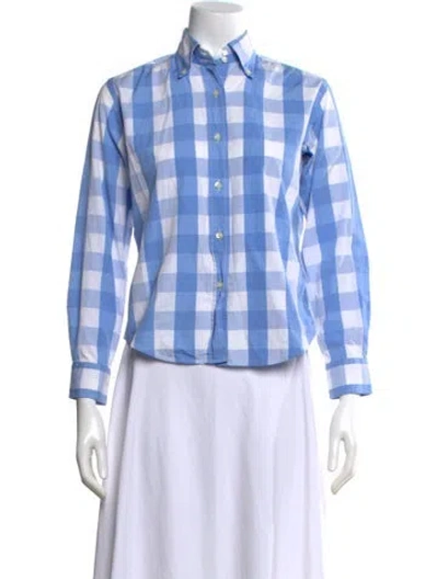 Pre-owned Etro Plaid Print Long Sleeve Button-up Top In Blue