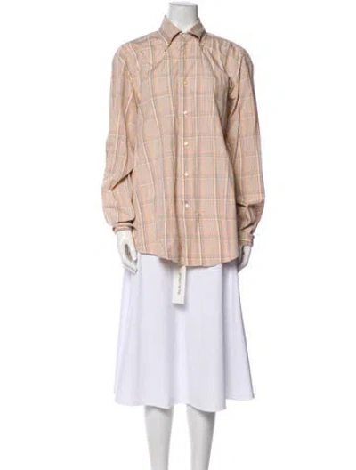 Pre-owned Etro Plaid Print Long Sleeve Button-up Top In Neutral